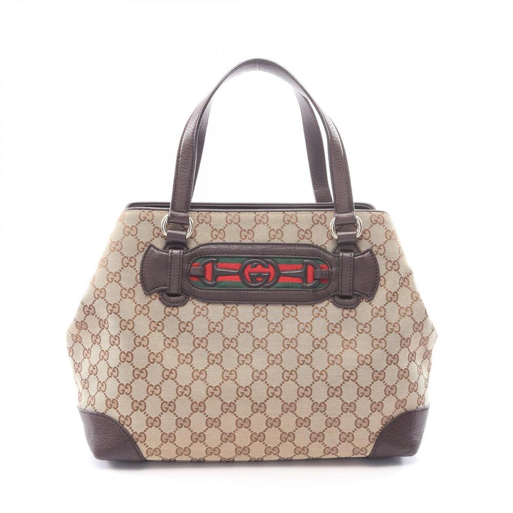 Gucci GG Canvas Sherry Tote Bag Leather Multicolor Beige Brown